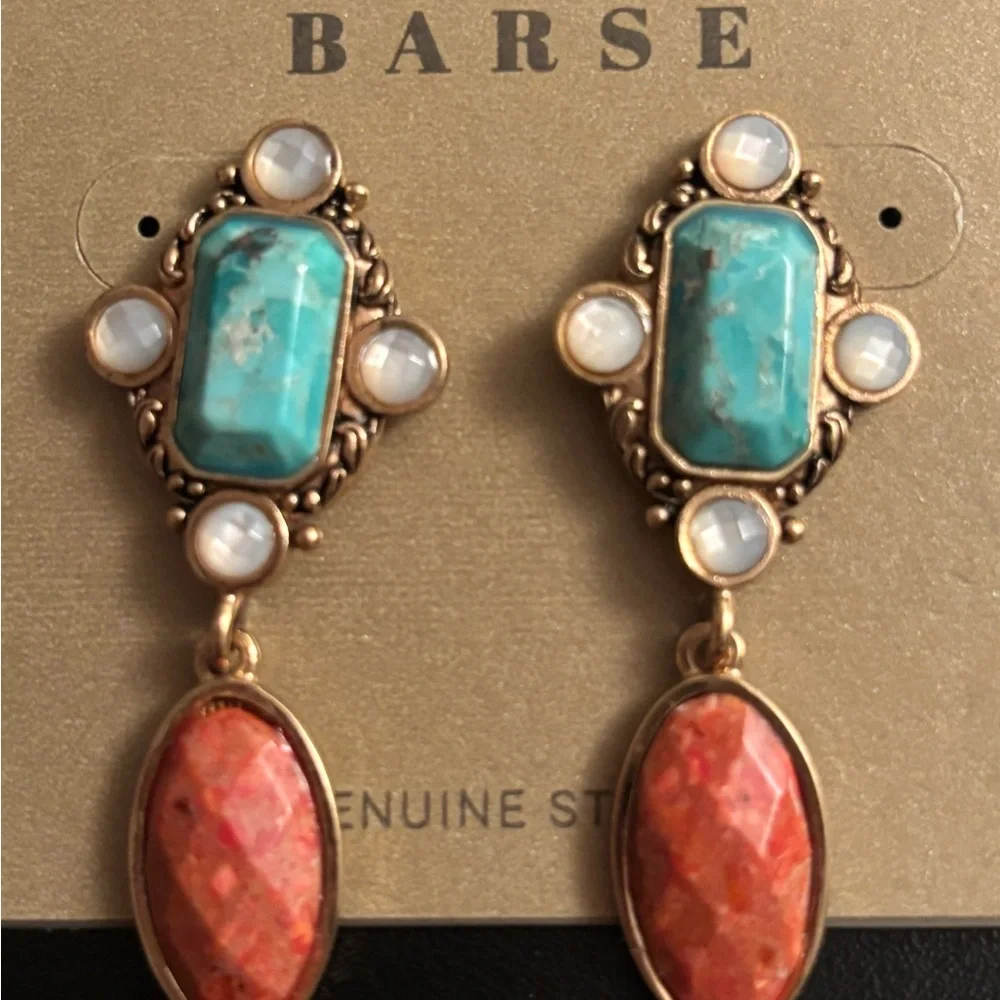 Genuine Turquoise, Coral, and Mop Jewelry Set - Picture 3 of 15